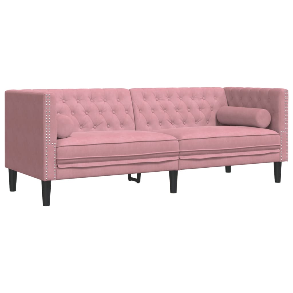 Driezitsbank Chesterfield-stijl met bolsters fluweel roze