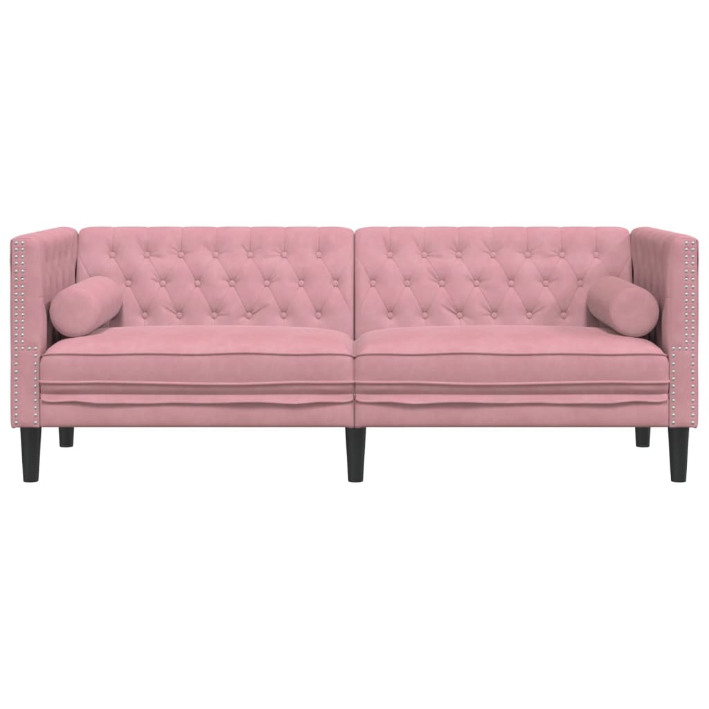 Driezitsbank Chesterfield-stijl met bolsters fluweel roze