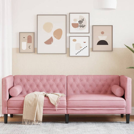 Driezitsbank Chesterfield-stijl met bolsters fluweel roze