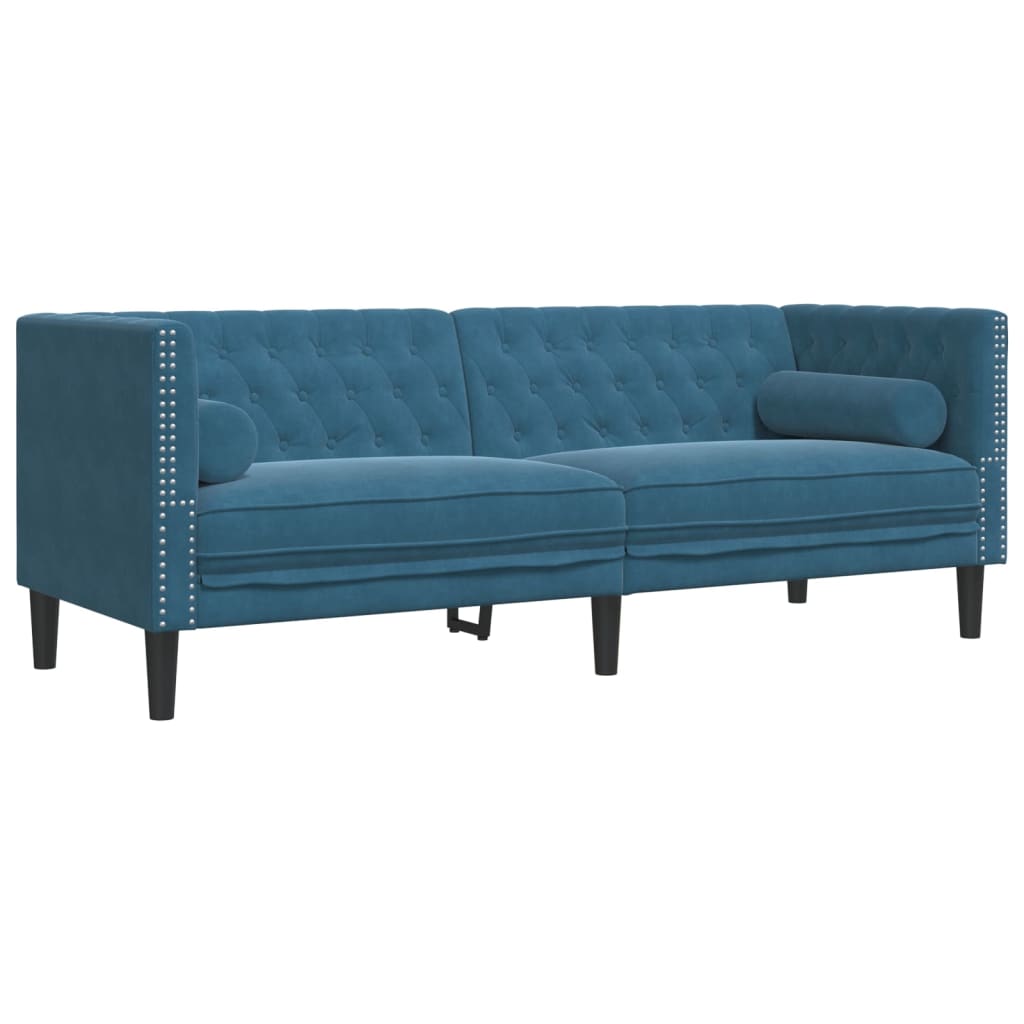 Driezitsbank Chesterfield-stijl met bolsters fluweel blauw