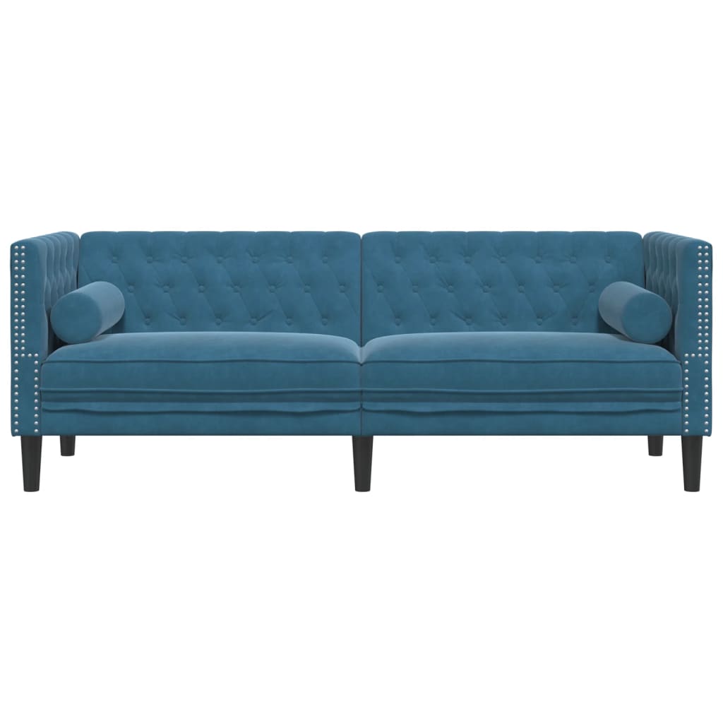 Driezitsbank Chesterfield-stijl met bolsters fluweel blauw