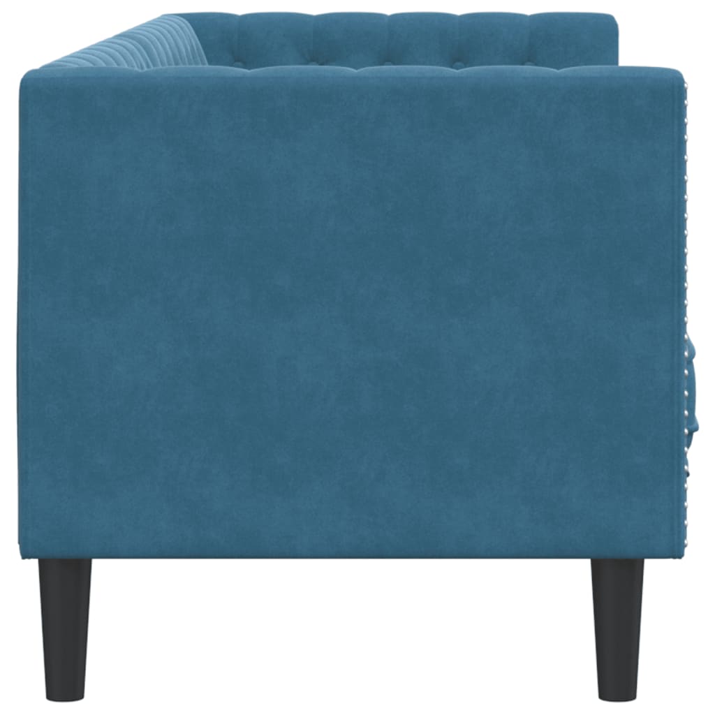 Driezitsbank Chesterfield-stijl met bolsters fluweel blauw