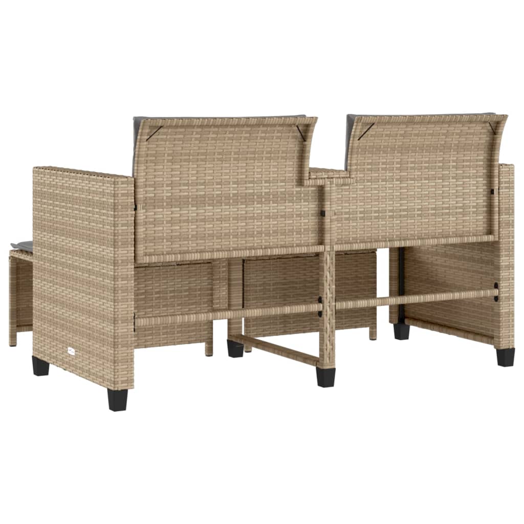 Tuinbank 2-zits met tafel en voetenbanken poly rattan beige