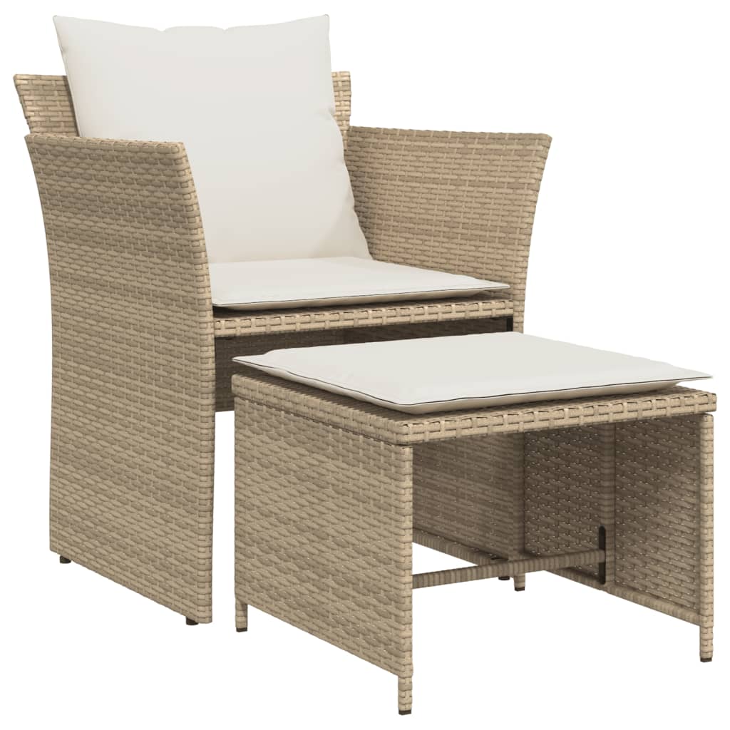 Tuinstoel met voetenbank poly rattan beige