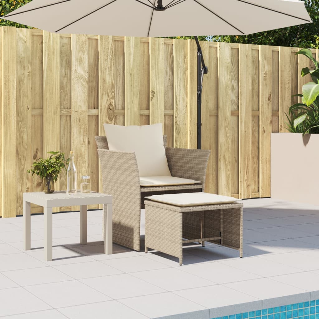 Tuinstoel met voetenbank poly rattan beige