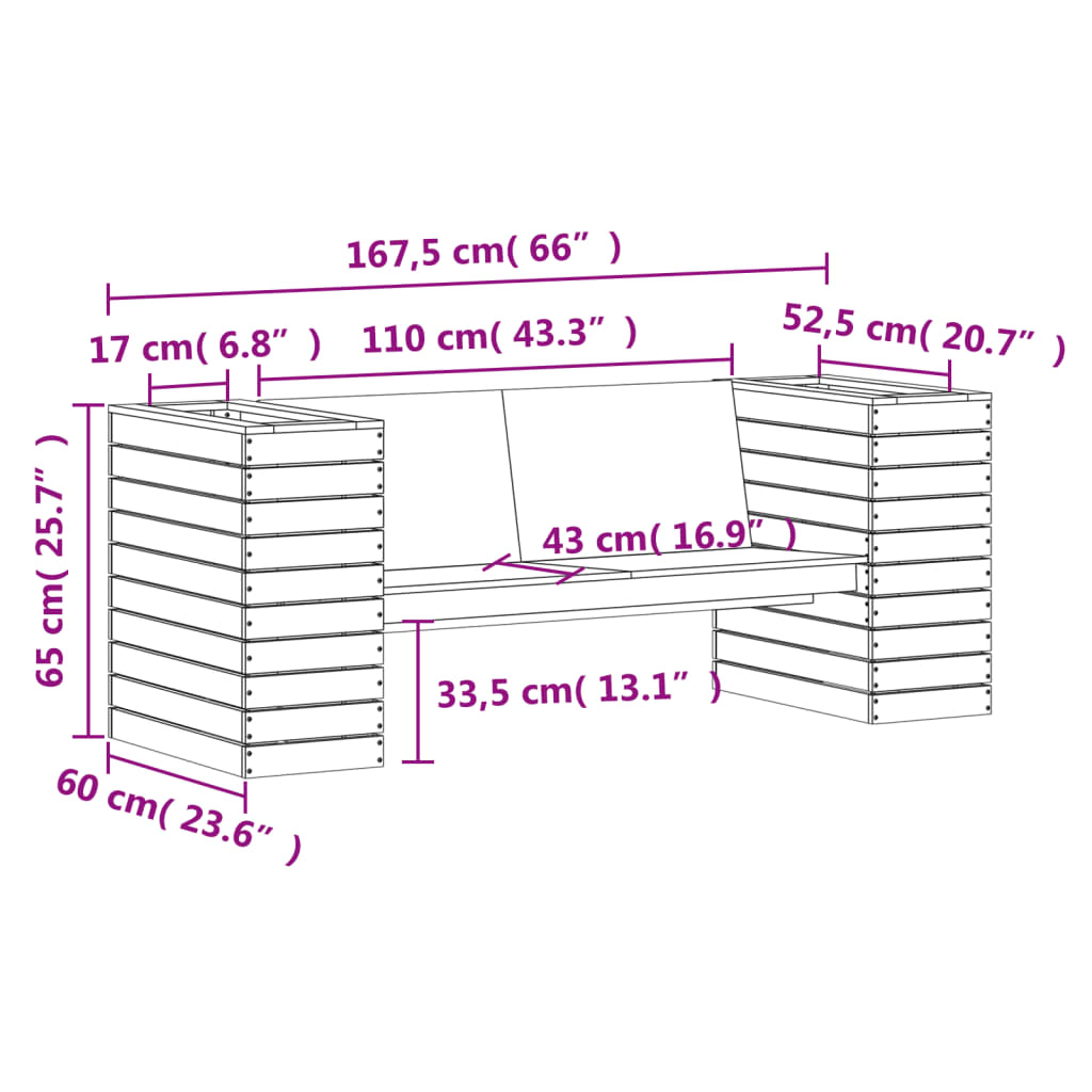 Bankje met plantenbakken 167,5x60x65 cm grenenhout wit