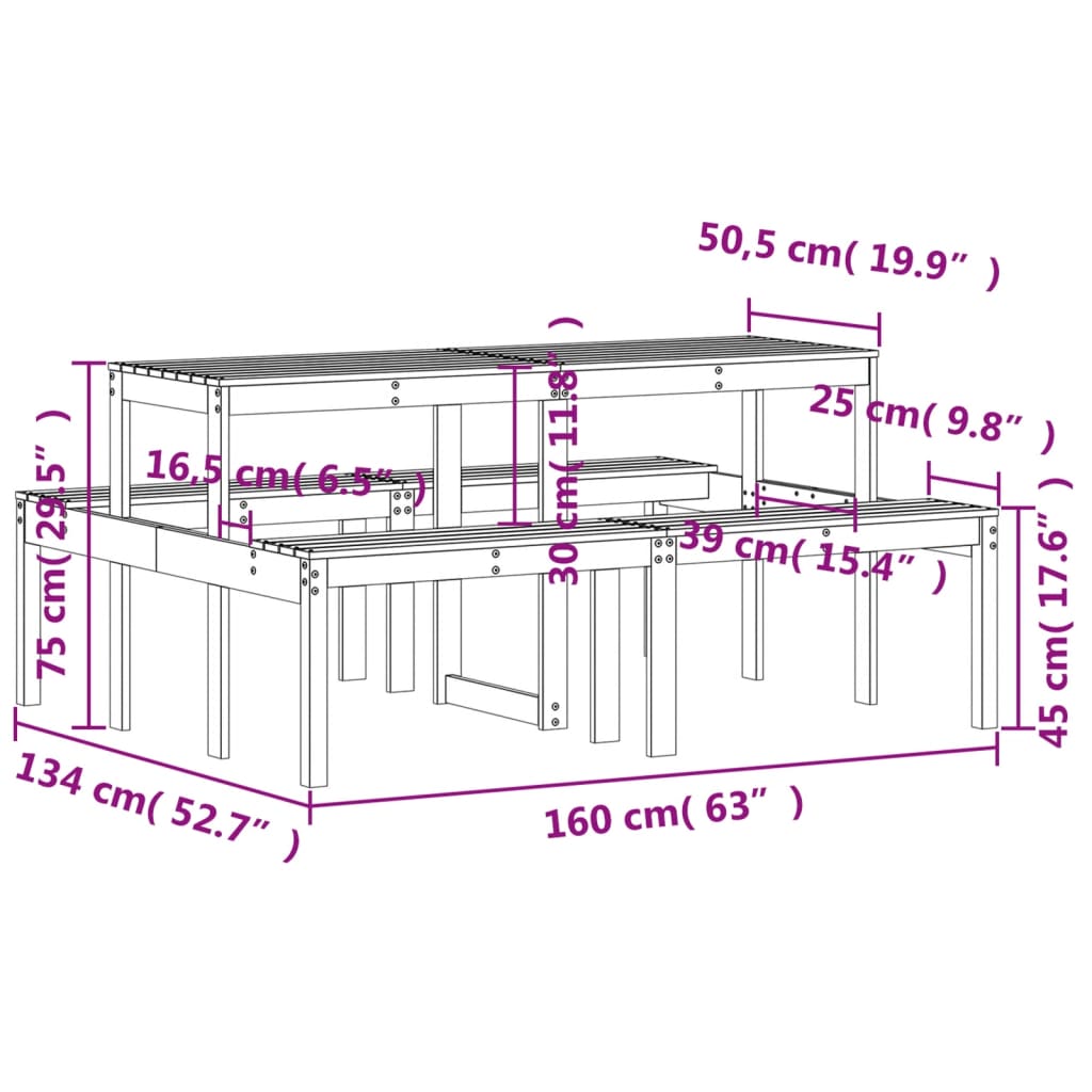 Picknicktafel 160x134x75 cm massief grenenhout