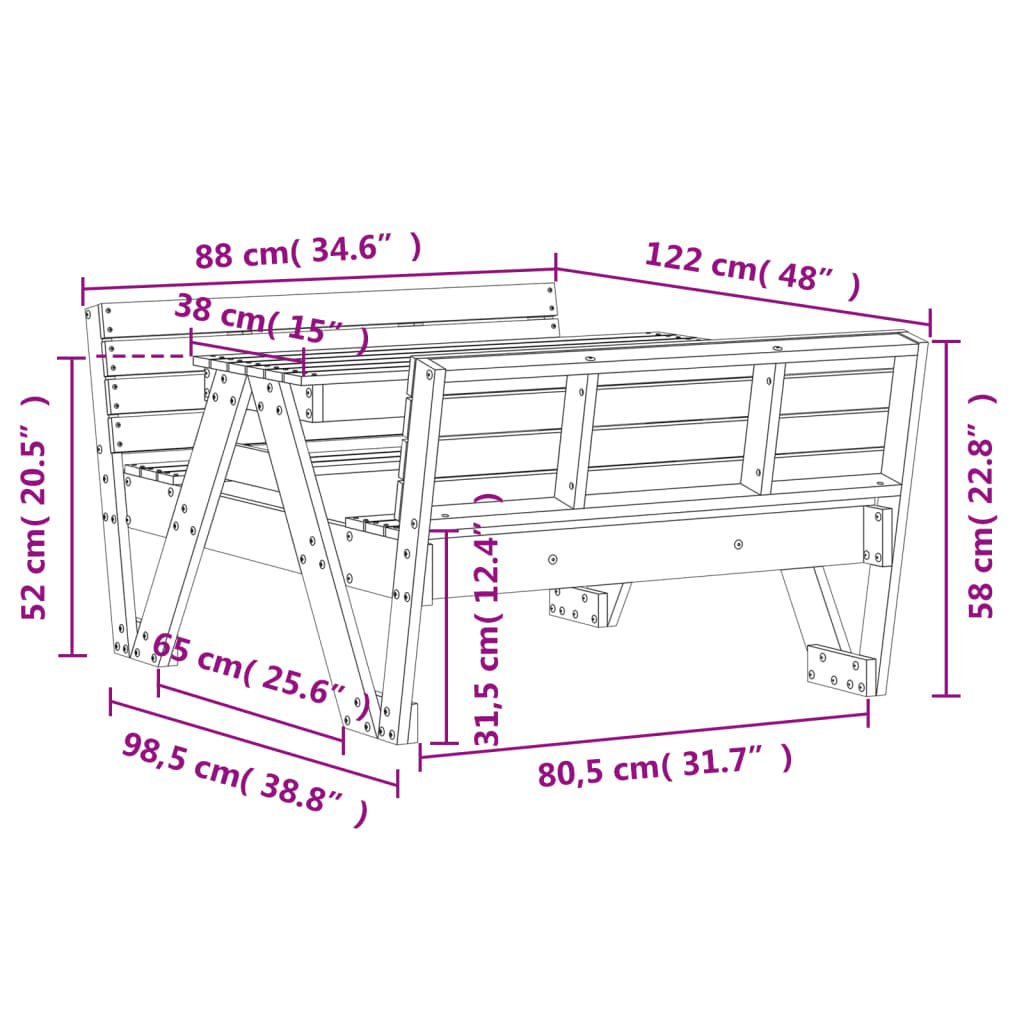 Picknicktafel voor kinderen 88x122x58 cm massief grenenhout wit