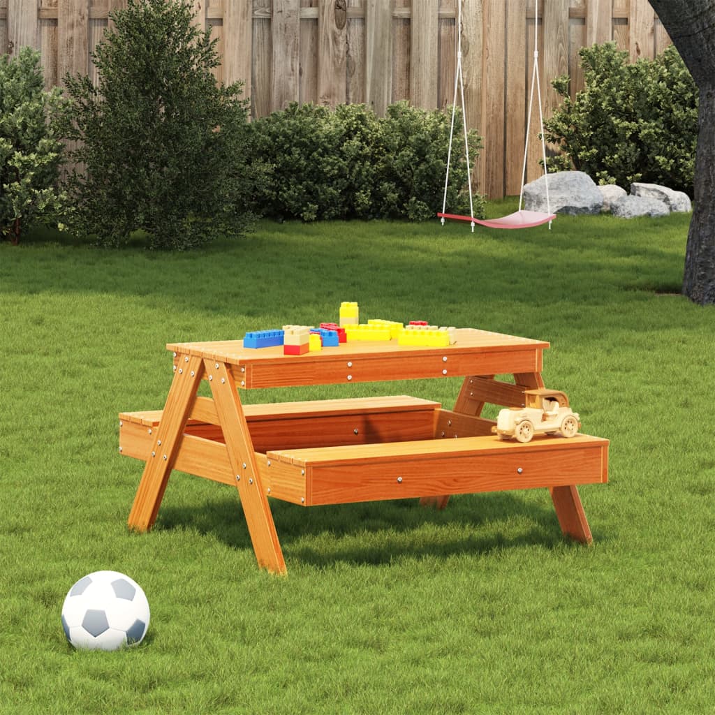 Picknicktafel voor kinderen 88x97x52 cm grenenhout wasbruin