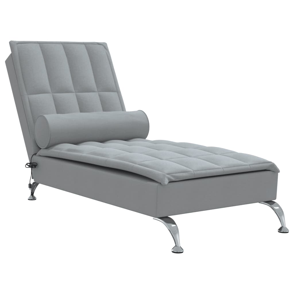 Massage chaise longue met bolster stof lichtgrijs