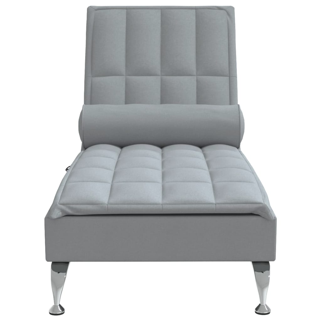 Massage chaise longue met bolster stof lichtgrijs