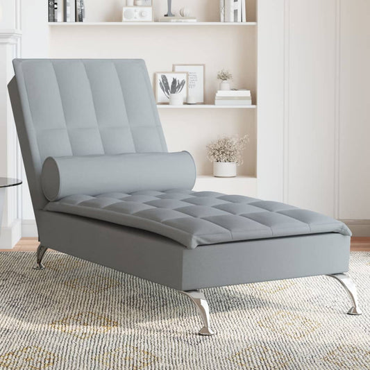 Massage chaise longue met bolster stof lichtgrijs