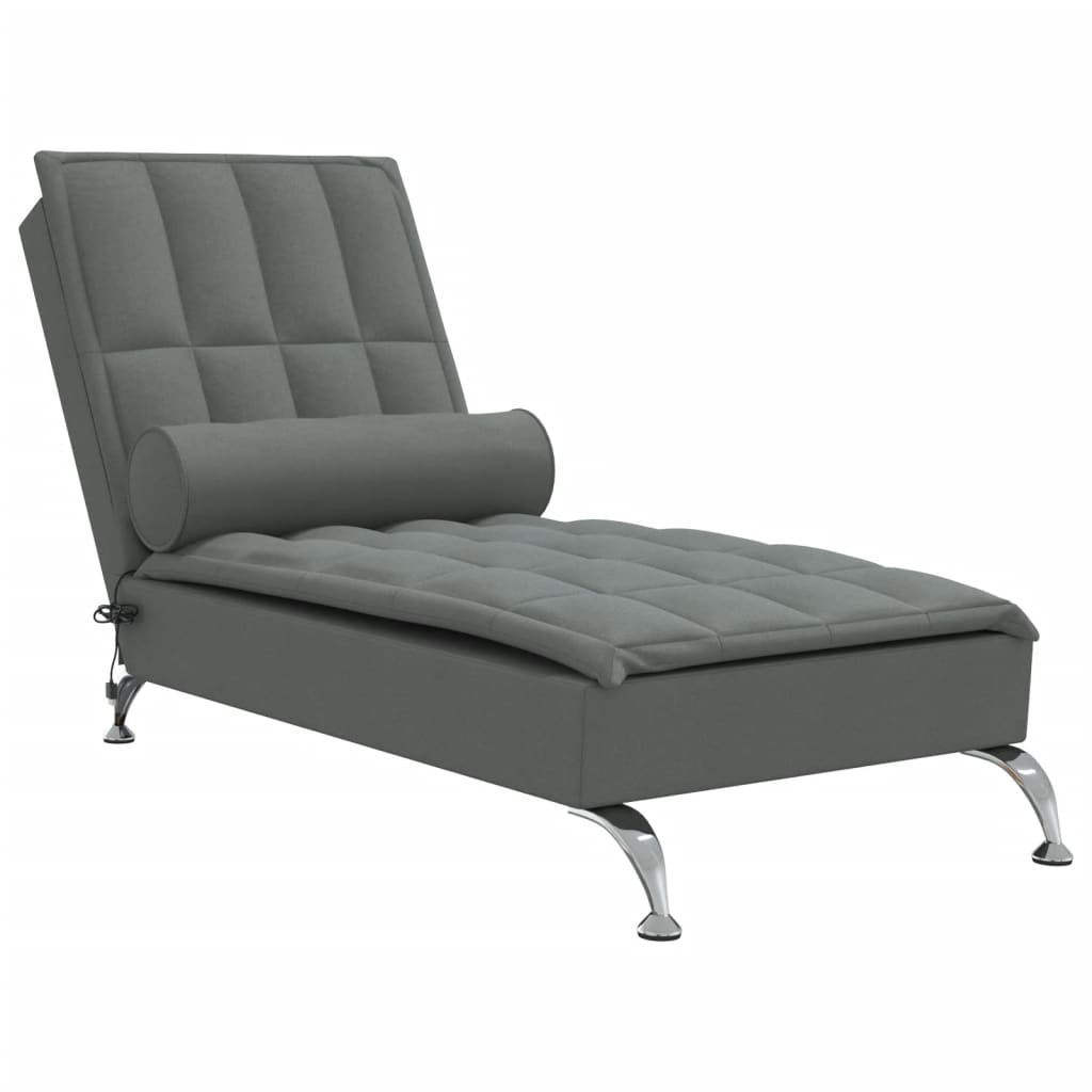 Massage chaise longue met bolster stof donkergrijs