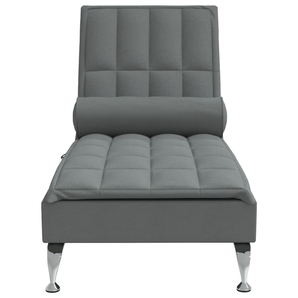 Massage chaise longue met bolster stof donkergrijs