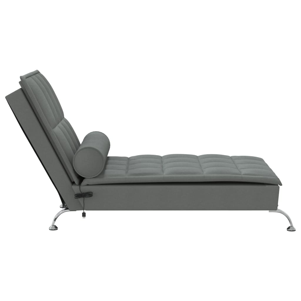 Massage chaise longue met bolster stof donkergrijs