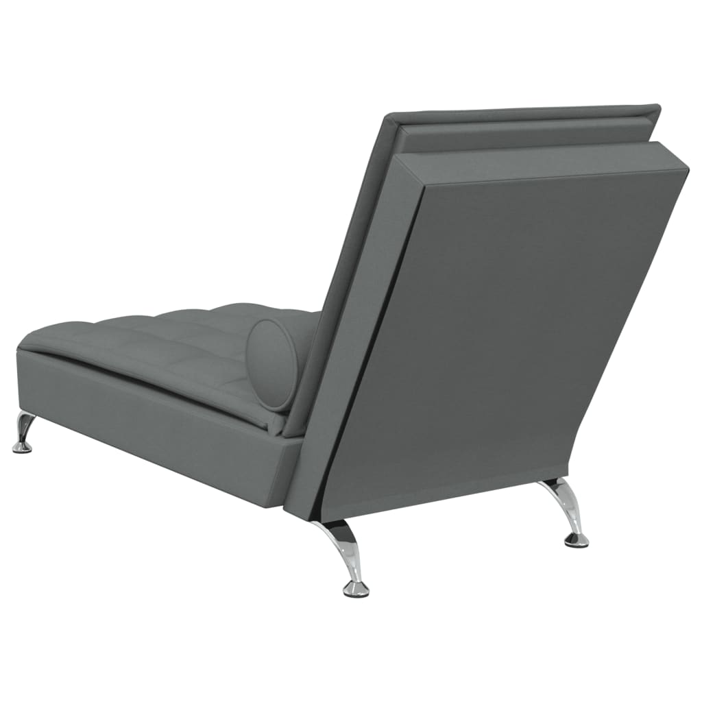 Massage chaise longue met bolster stof donkergrijs