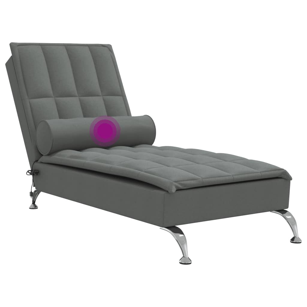 Massage chaise longue met bolster stof donkergrijs