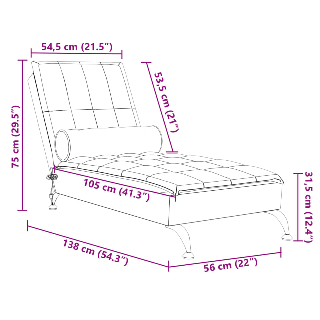 Massage chaise longue met bolster stof donkergrijs