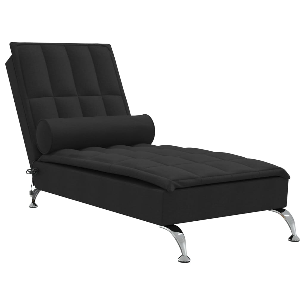 Massage chaise longue met bolster stof zwart