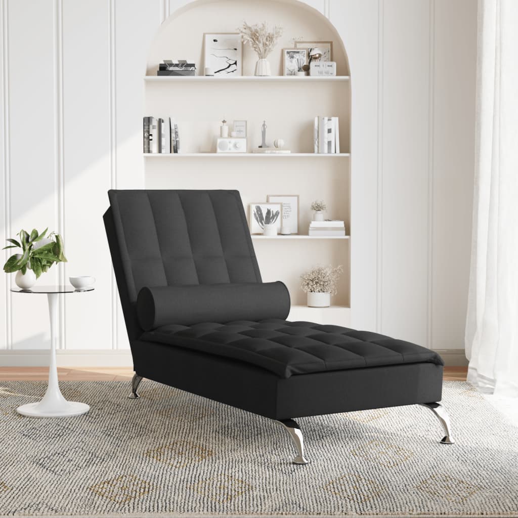 Massage chaise longue met bolster stof zwart