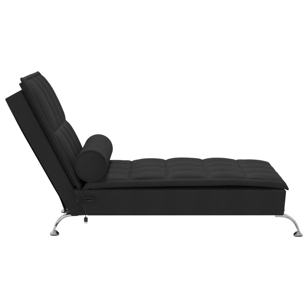 Massage chaise longue met bolster stof zwart