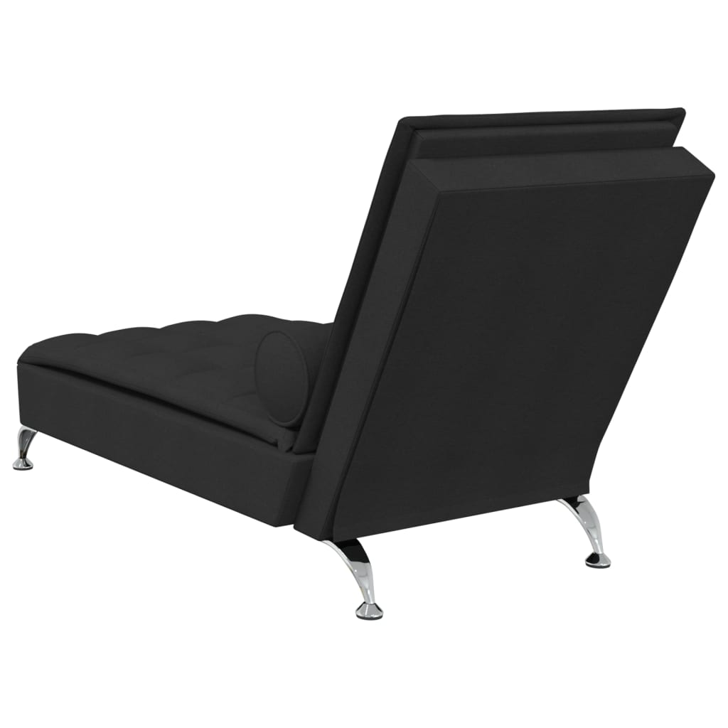 Massage chaise longue met bolster stof zwart