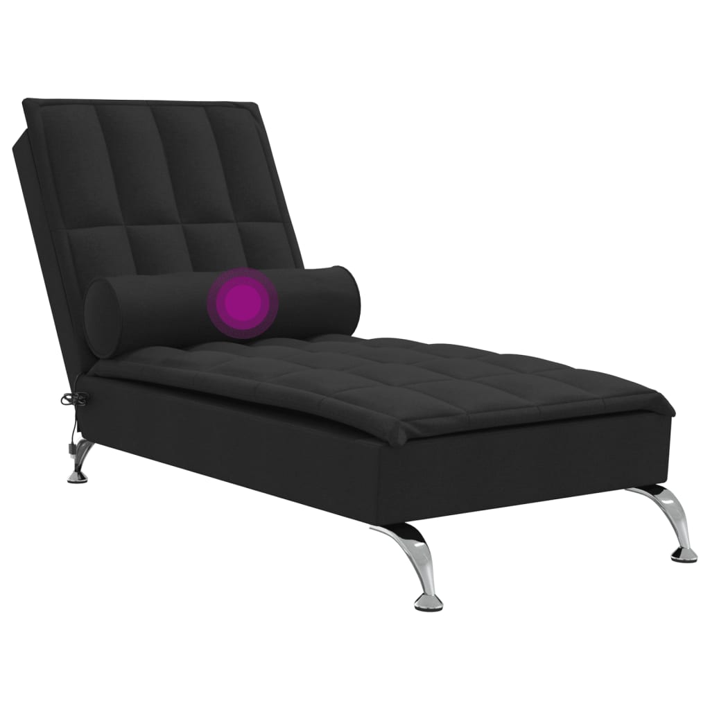 Massage chaise longue met bolster stof zwart