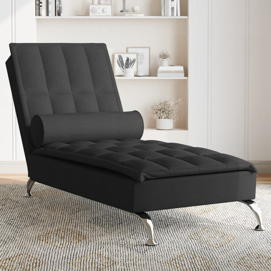 Massage chaise longue met bolster stof zwart