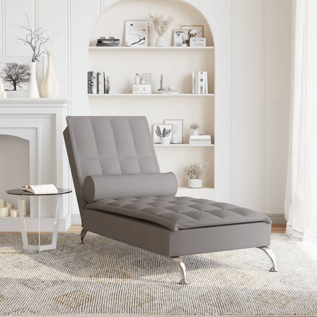 Massage chaise longue met bolster stof taupe