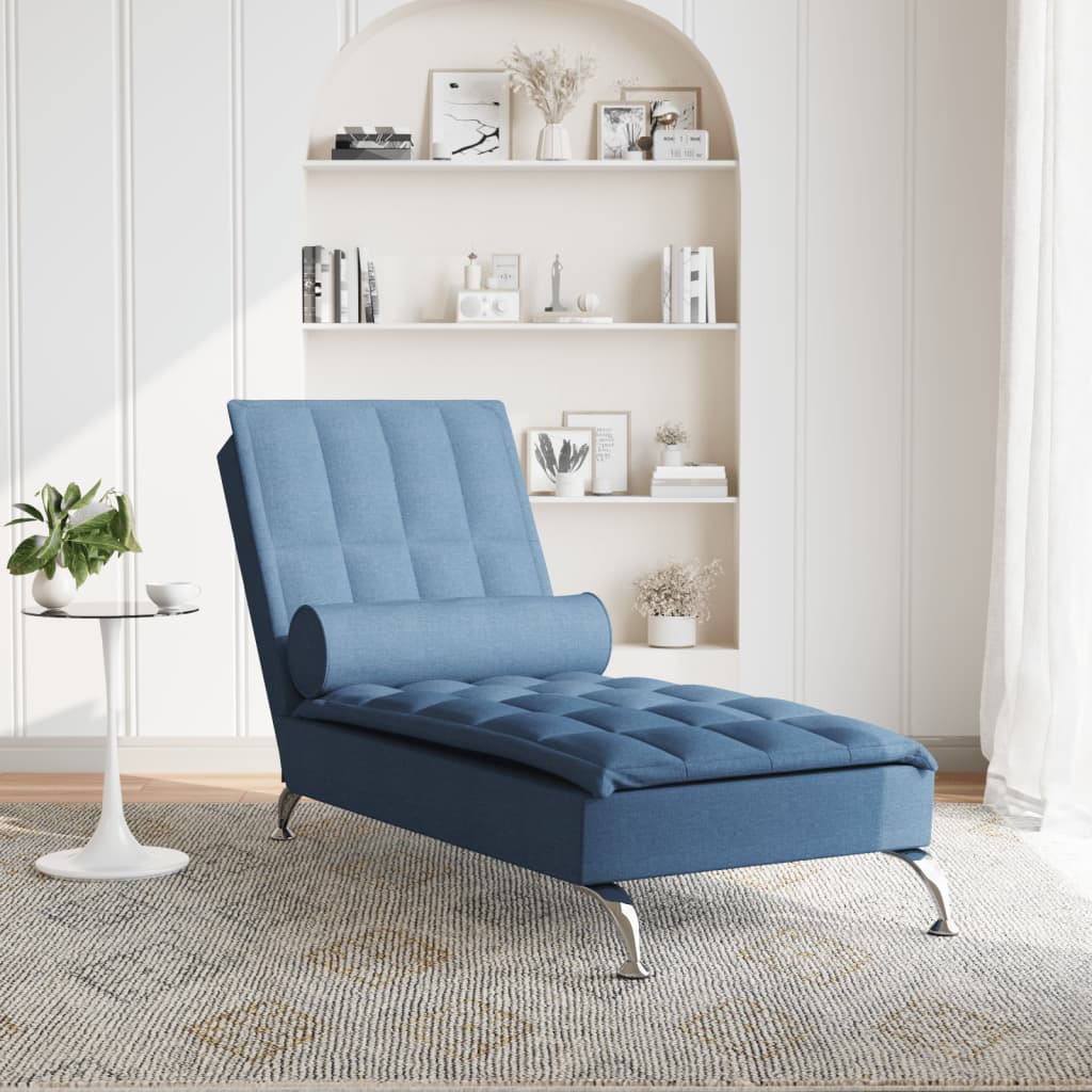 Massage chaise longue met bolster stof blauw