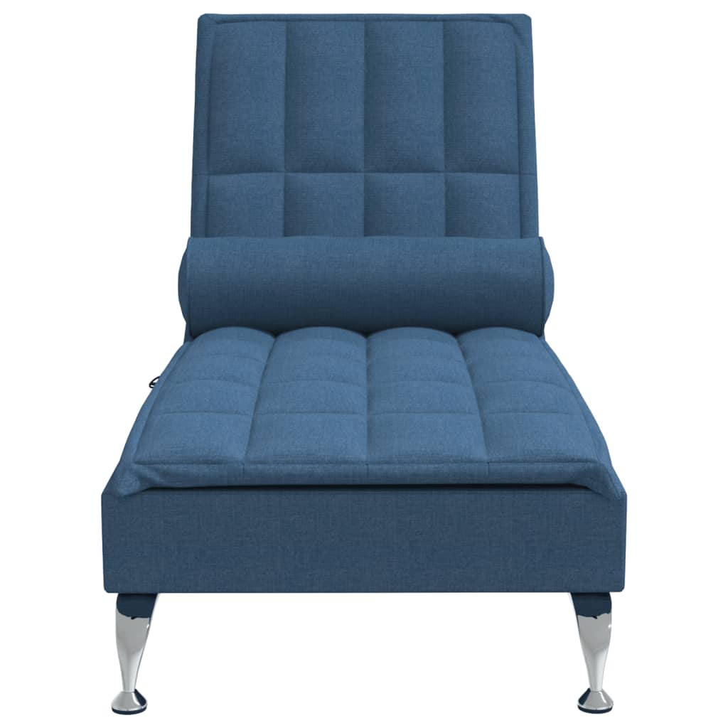 Massage chaise longue met bolster stof blauw