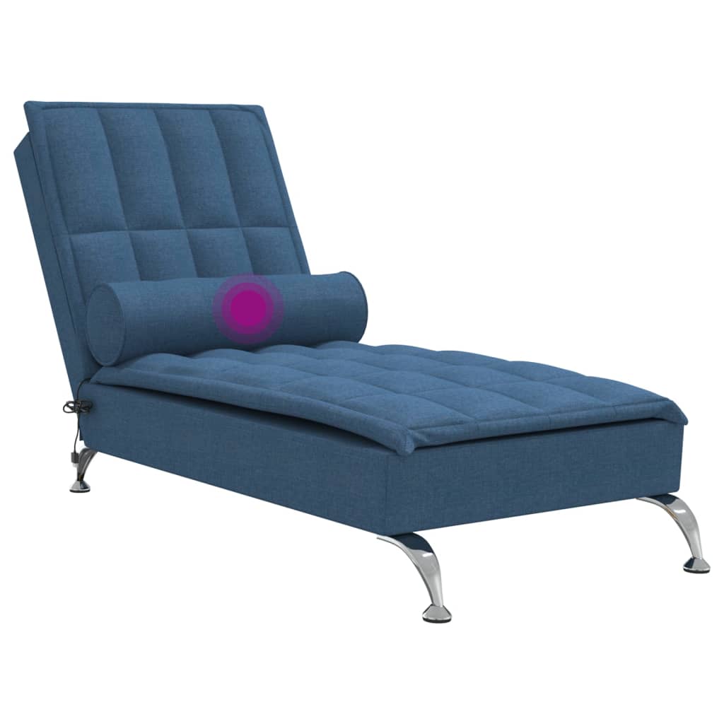 Massage chaise longue met bolster stof blauw