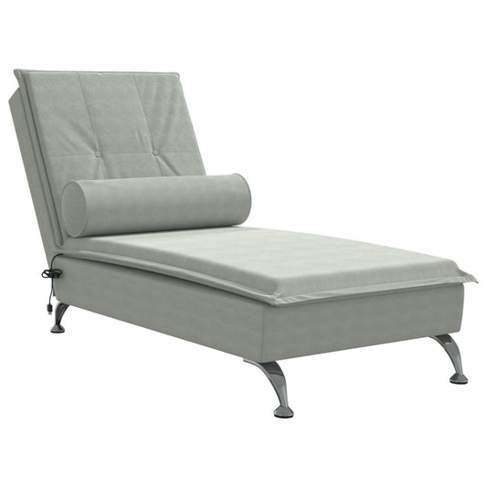 Massage chaise longue met bolster fluweel lichtgrijs