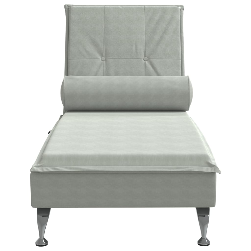 Massage chaise longue met bolster fluweel lichtgrijs