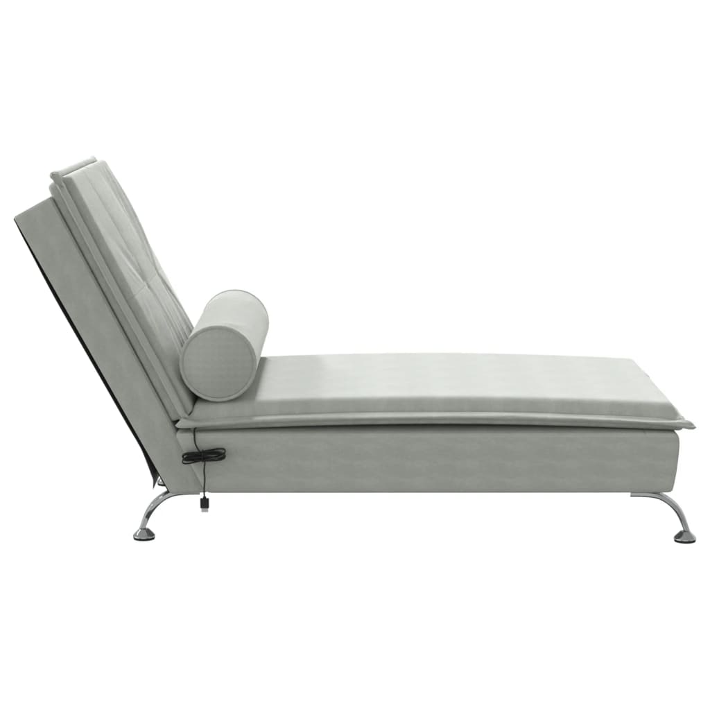 Massage chaise longue met bolster fluweel lichtgrijs