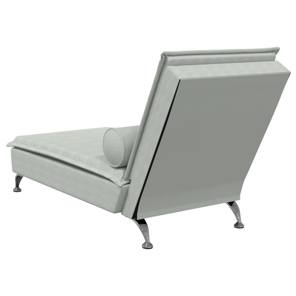 Massage chaise longue met bolster fluweel lichtgrijs