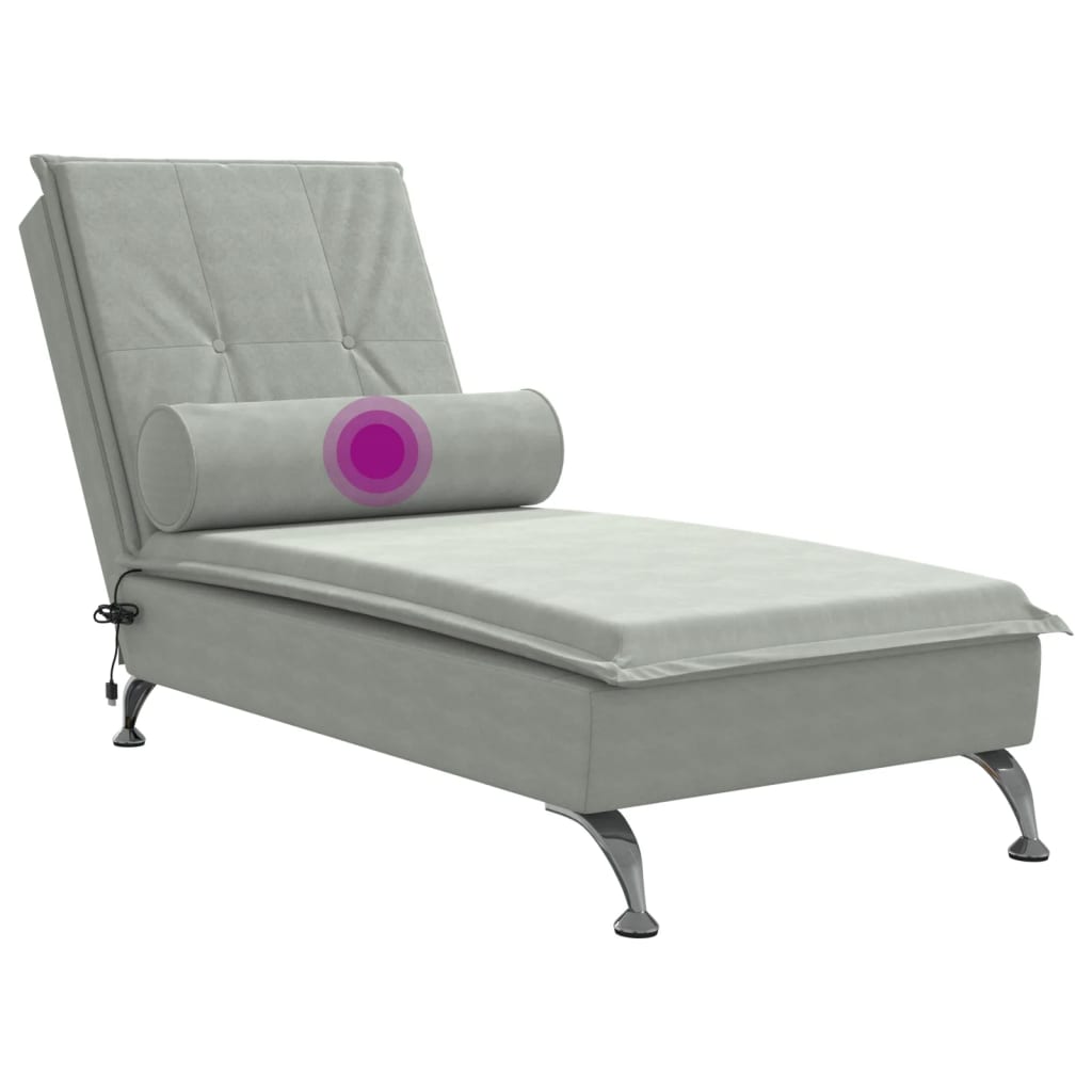 Massage chaise longue met bolster fluweel lichtgrijs