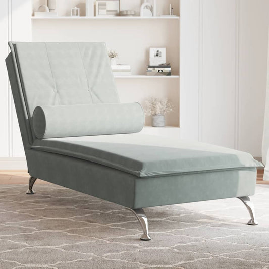 Massage chaise longue met bolster fluweel lichtgrijs