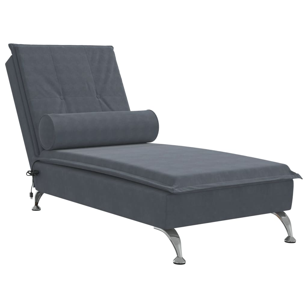 Massage chaise longue met bolster fluweel donkergrijs