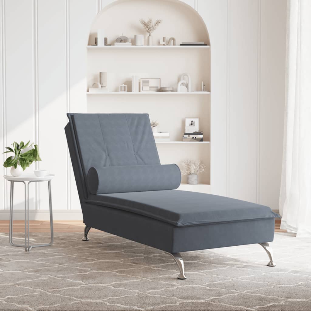 Massage chaise longue met bolster fluweel donkergrijs