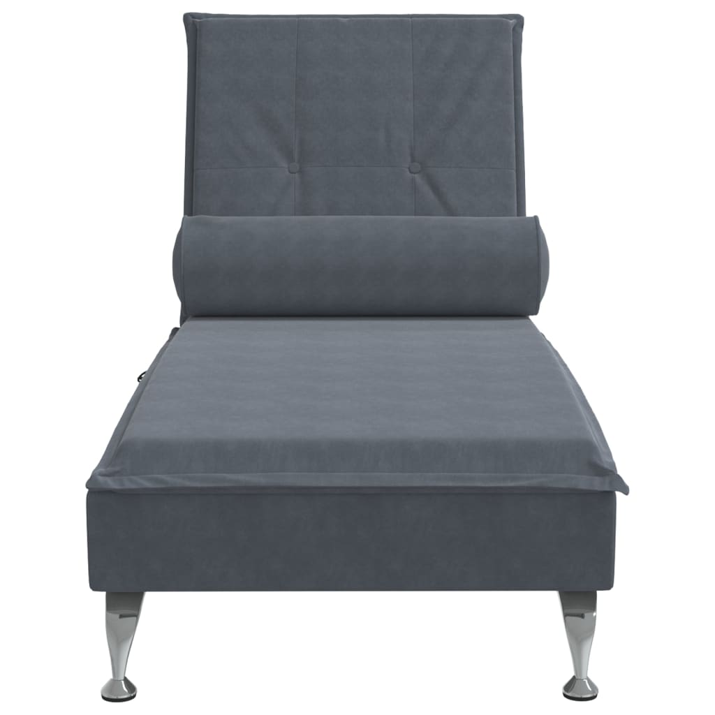 Massage chaise longue met bolster fluweel donkergrijs