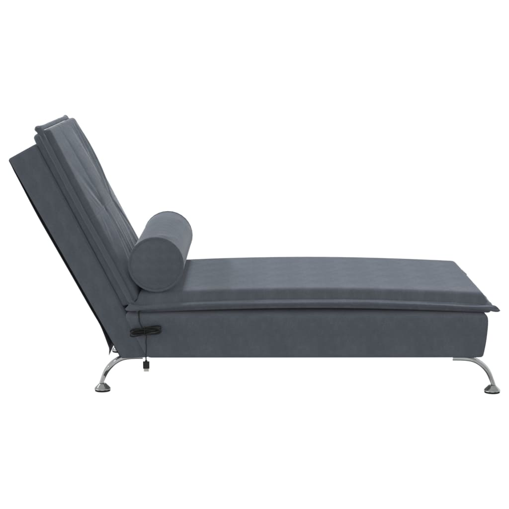 Massage chaise longue met bolster fluweel donkergrijs