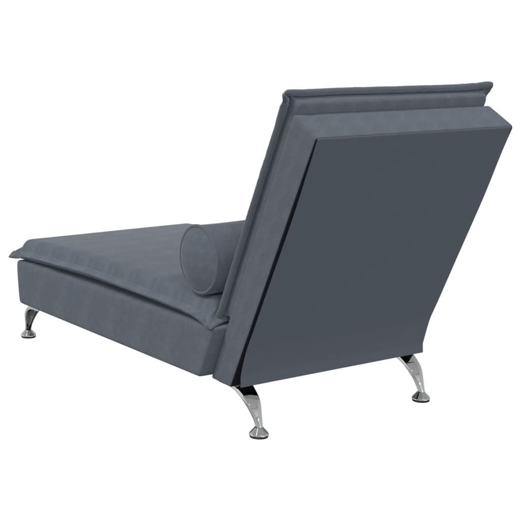 Massage chaise longue met bolster fluweel donkergrijs