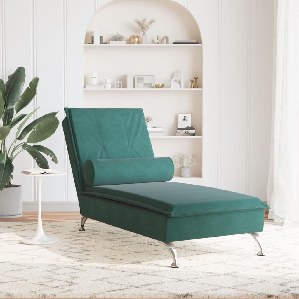 Massage chaise longue met bolster fluweel donkergroen