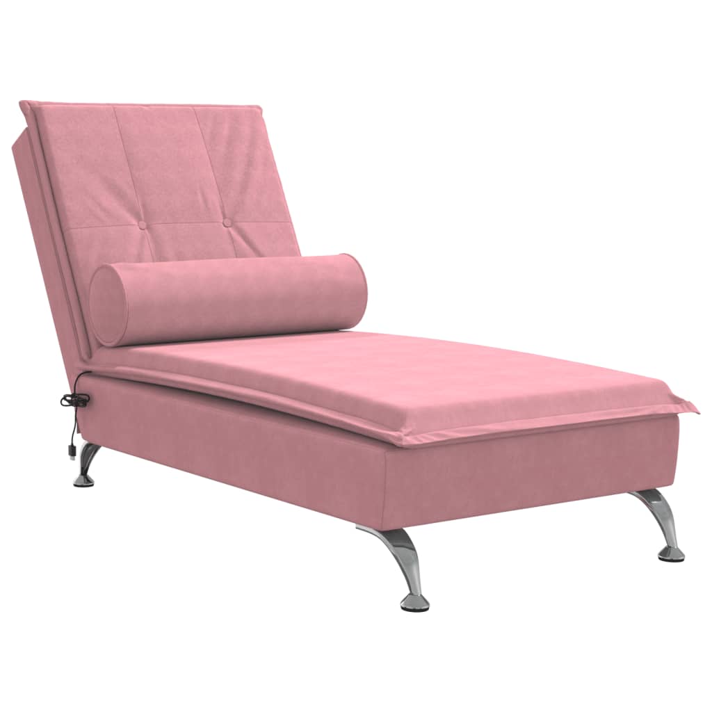 Massage chaise longue met bolster fluweel roze