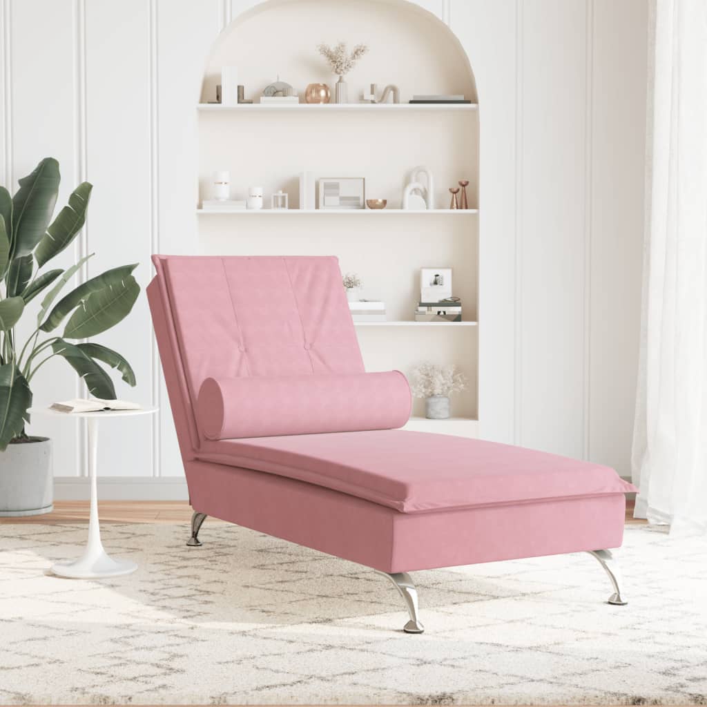 Massage chaise longue met bolster fluweel roze