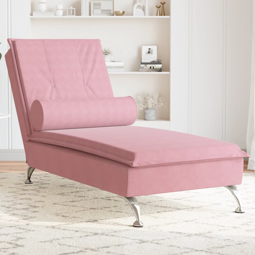 Massage chaise longue met bolster fluweel roze