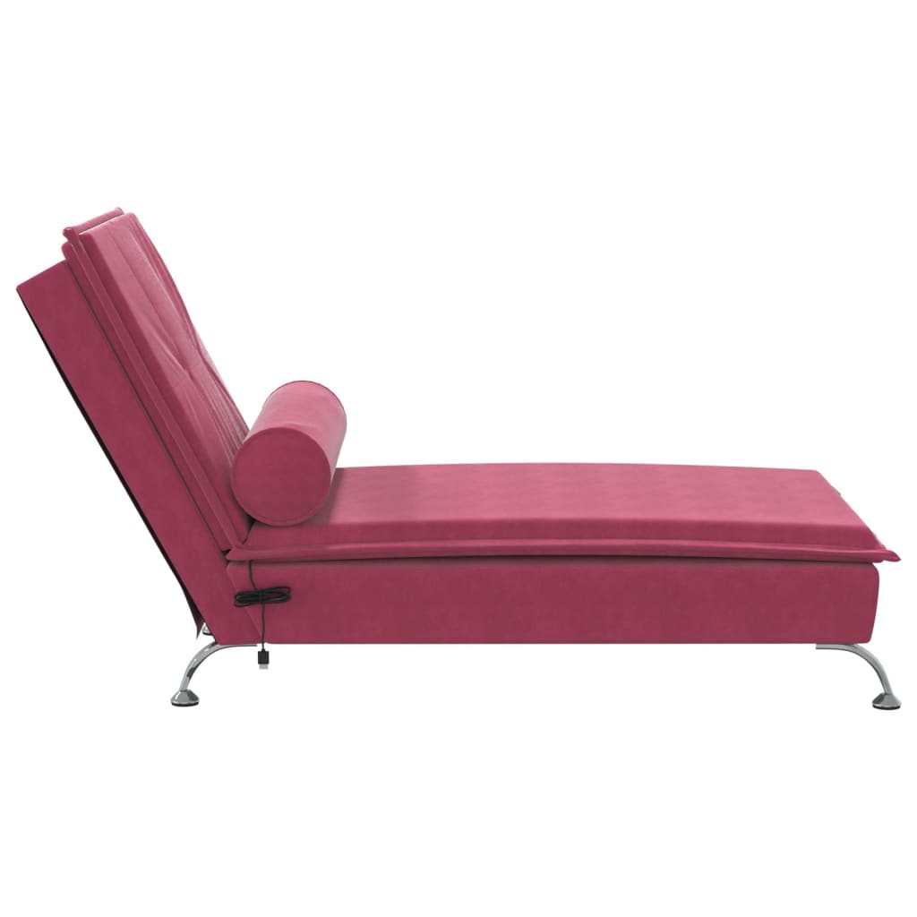 Massage chaise longue met bolster fluweel wijnrood