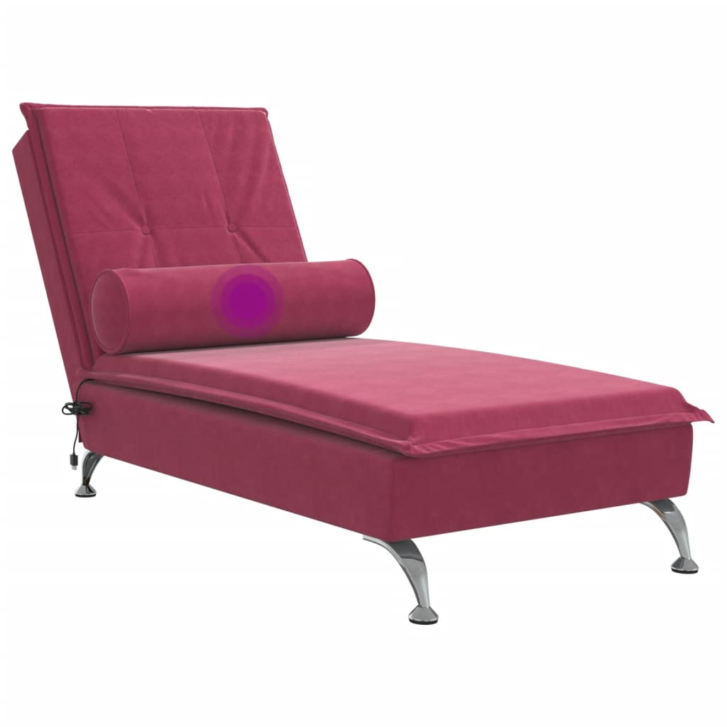 Massage chaise longue met bolster fluweel wijnrood