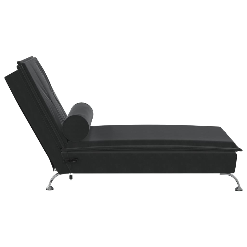 Massage chaise longue met bolster fluweel zwart